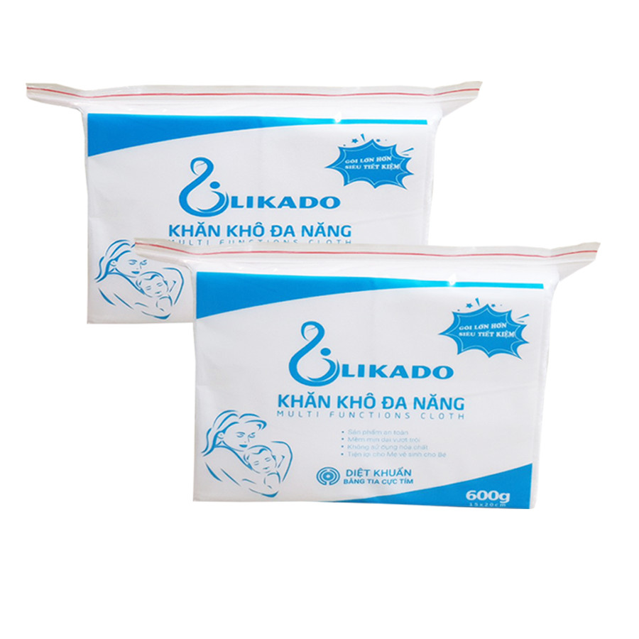 Khăn khô đa năng LIKADO  loại 600gram kích thước 15x20 khoảng 550 tờ dùng cho mẹ và bé (COMBO 2 GÓI)