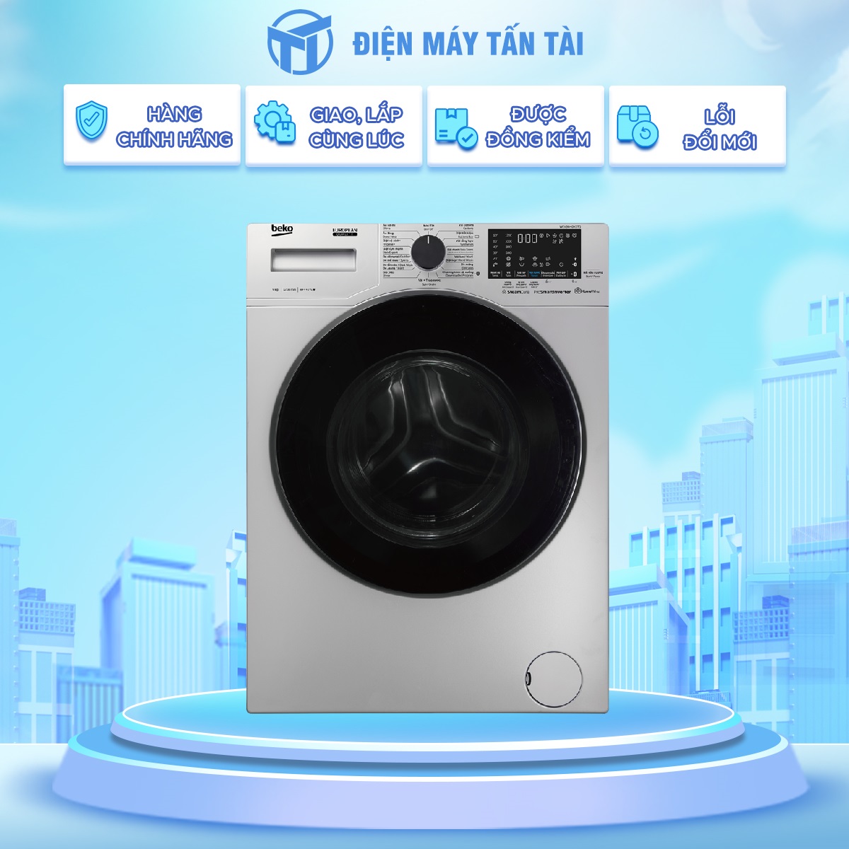 WCV9648XSTS - Máy giặt cửa trước Beko Inverter 9 kg WCV9648XSTS - Hàng chính hãng