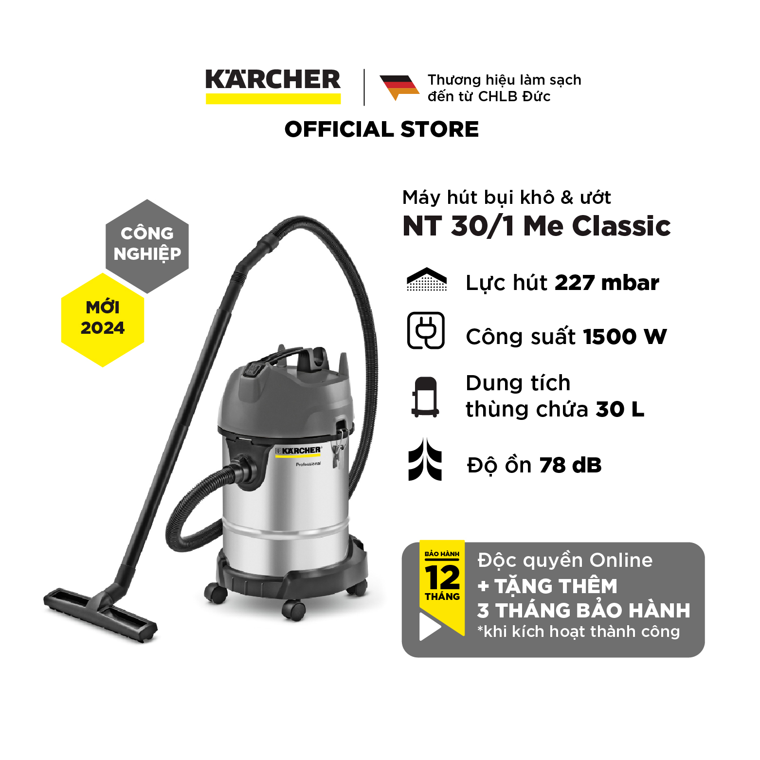 Máy hút bụi khô và ướt công nghiệp Karcher NT 30/1 Classic - Hàng chính hãng