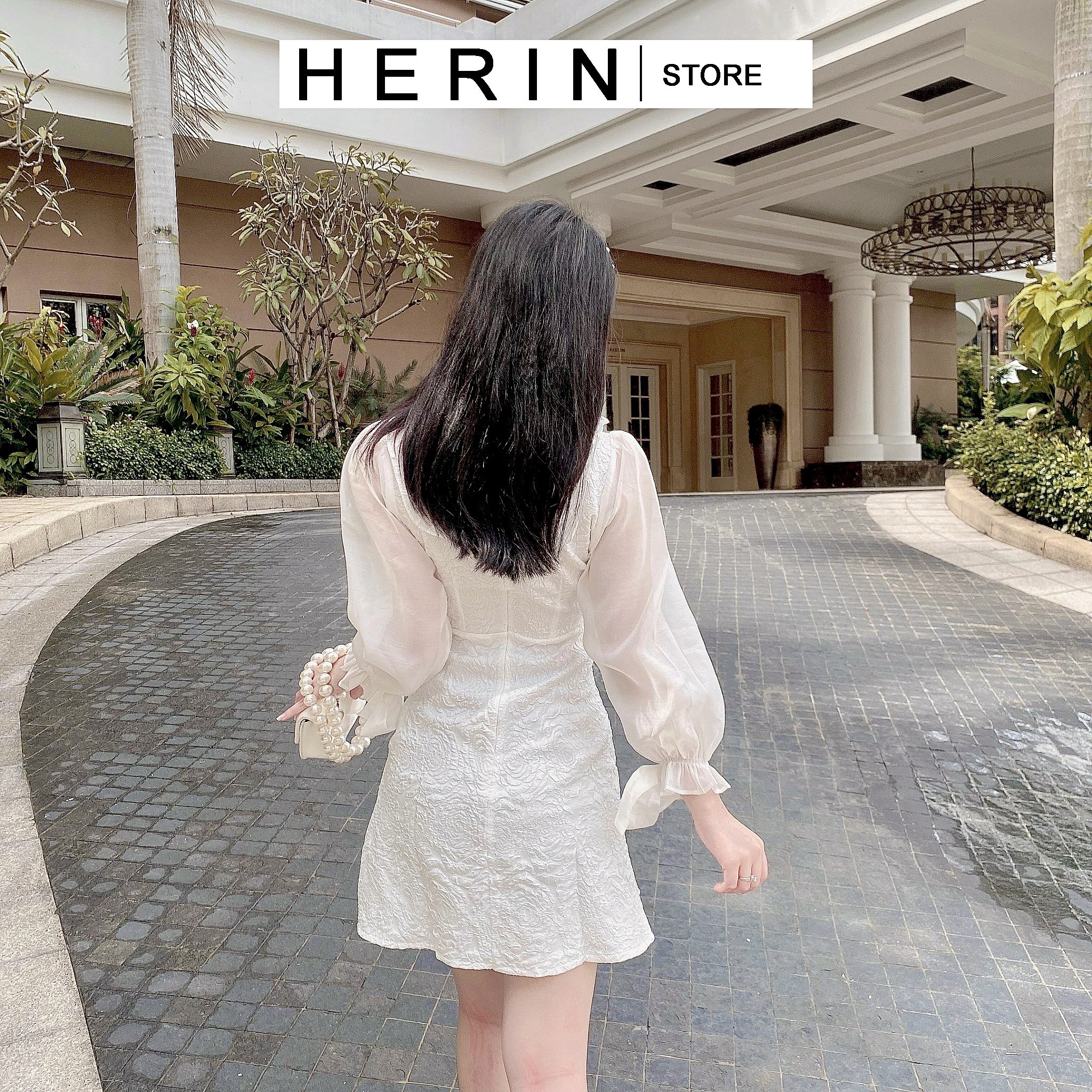 Đầm dự tiệc nữ màu trắng vải gấm xịn dạo phố siêu dễ thương, vải may loại 1 mã [NANI
