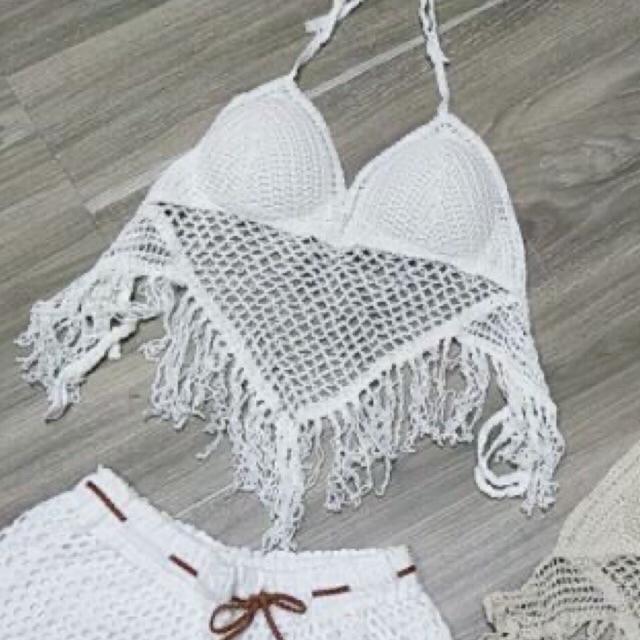 07-Set bikini ren đi biển 2 món áo bra- quần sóc