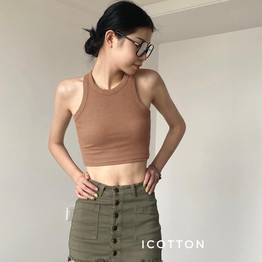 Áo croptop ba lỗ ️Icotton️ Áo tanktop dáng ngắn thể thao dày dặn, đẹp