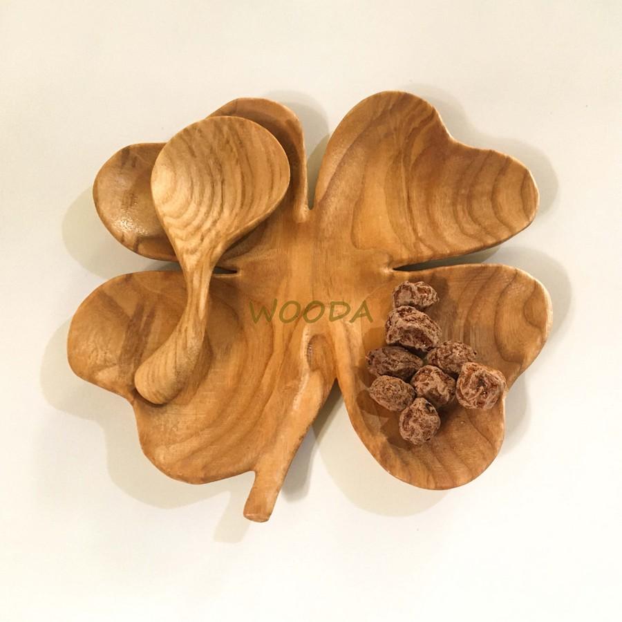 Khay Gỗ Cỏ Bốn Lá - Khay Gỗ Đựng Thức Ăn, Decor - Size 20.5x20.5cm