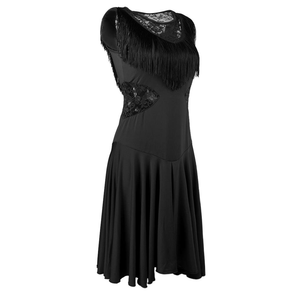 Latin Prom Dress Pleated High Waist Sleeveless Round Neck With Tassels Dancewear For Women