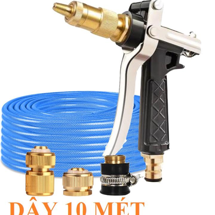 Bộ dây vòi xịt nước rửa xe, tưới cây . tăng áp 3 lần, loại 7m, 10m 206236 đầu đồng, cút đồng,nối đồng