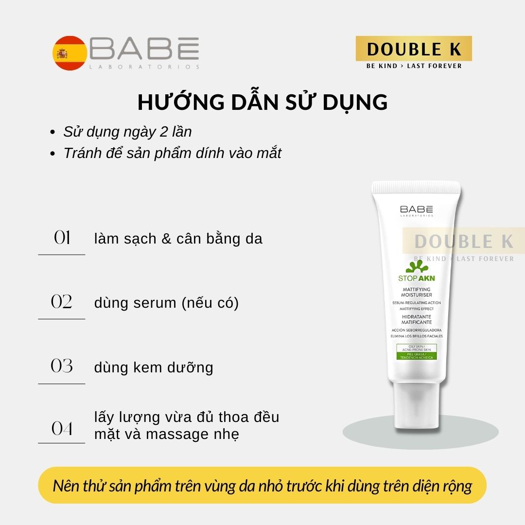 Kem Dưỡng Cho Da Dầu Mụn BABE Stop AKN Mattifying Moisturiser - Kiềm Dầu, Giảm Mụn - Double K