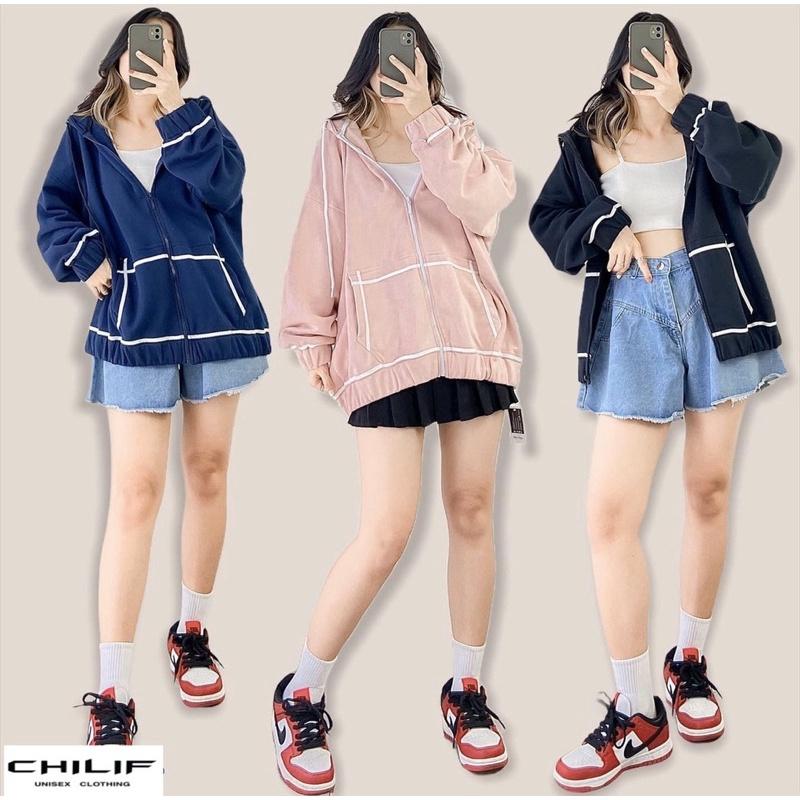 Áo Khoác Hoodie Zipper Kẻ Viền Túi Nữ - Áo nỉ dài tay form rộng dáng suông, thiết kế chạy viền, đơn giãn nhưng nổi bật