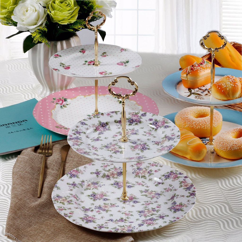 Đĩa 2 tầng sứ xương cao cấp họa tiết hoa mùa xuân phong cách Vintage ROYAL SPRING 5539