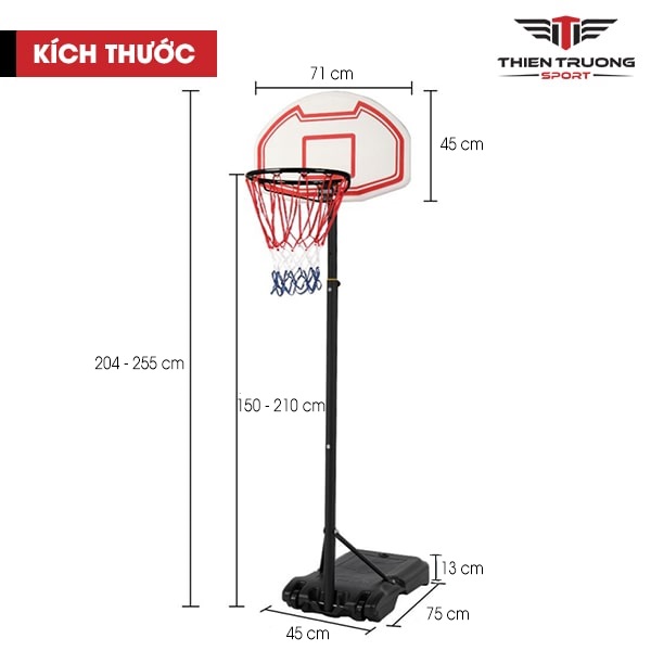 Trụ bóng rổ học sinh TT01 điều chỉnh 205 -255cm tặng kèm quả bóng rổ số 5, trụ bóng rổ gia đình nhỏ gọn, tháo lắp dễ dàng
