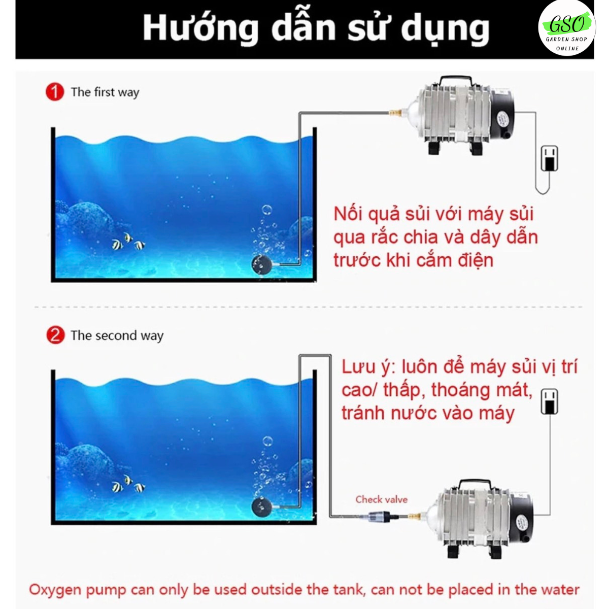 Máy bơm oxy - máy sủi công nghiệp cho cá cảnh ACO-005 tặng 8m dây oxy + 8 cục sủi