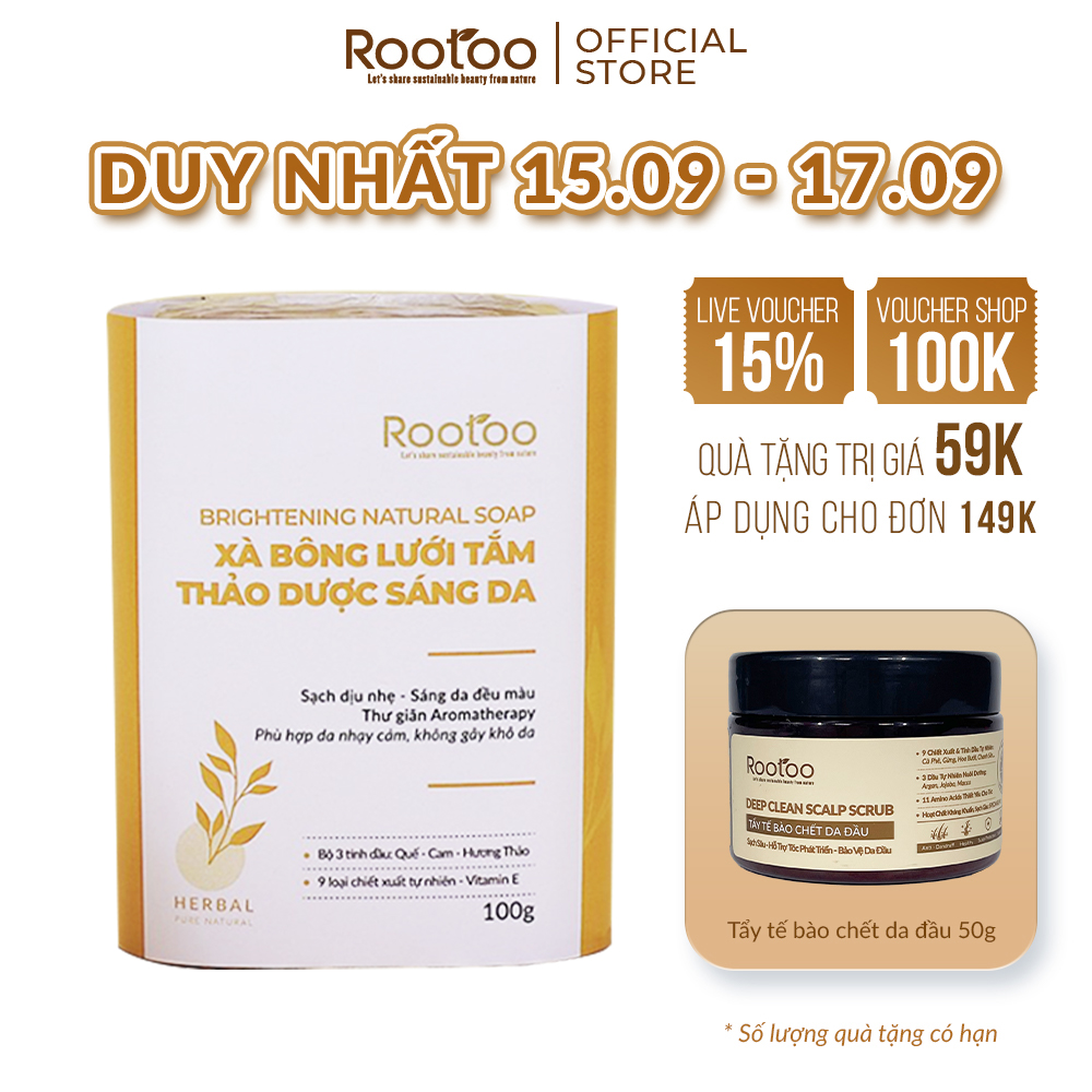 Xà Bông Lưới Tắm Thảo Dược Sáng Da Rootoo Thuần Tự Nhiên Giúp Ngừa Mụn Lưng, Kháng Khuẩn 150g
