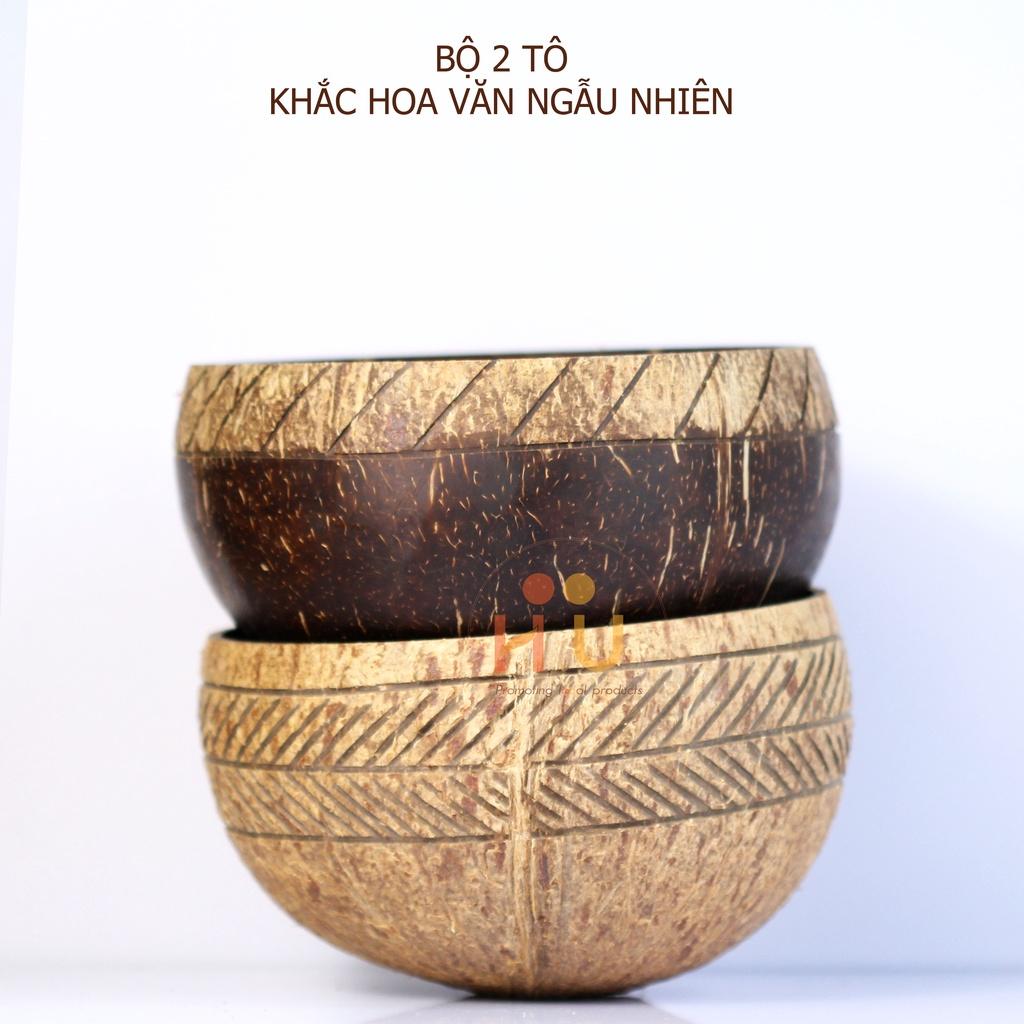 Combo 2 Tô Gáo Dừa Khắc Hoa Văn Ngẫu Nhiên - Gem