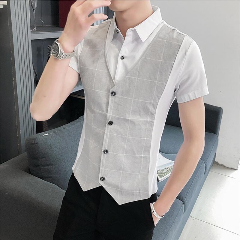 Áo sơ mi, Áo sơ mi nam cộc tay phối Gile, tạo điểm nổi bật cho chiếc áo của bạn sang trọng lịch lãm, trẻ trung, mã -H42