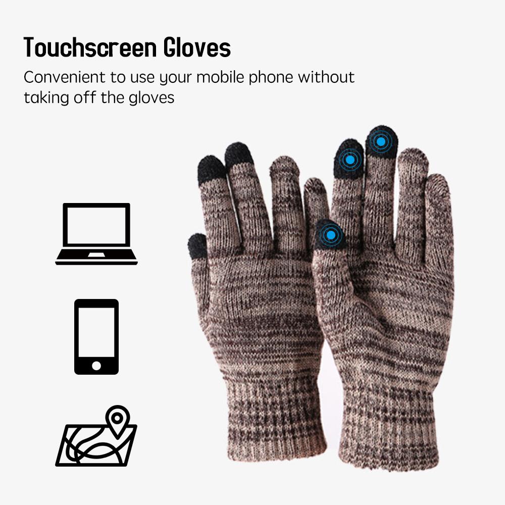 Winter Knitted Beanie Hat and Scarf Gloves Set Thick Fleece Lined Warm Cap Neck Warmer Touchscreen Gloves for Men Women