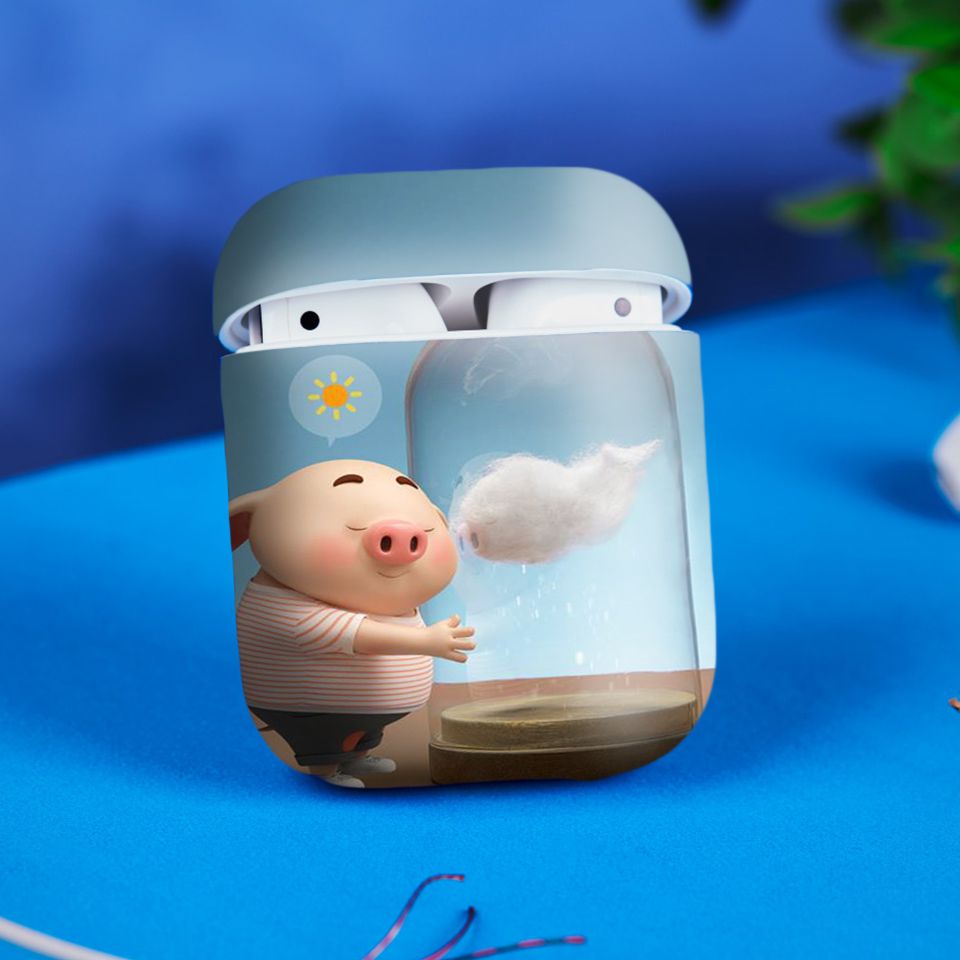 Miếng dán skin chống bẩn cho tai nghe AirPods in hình Heo con dễ thương - HEO2k19 - 142 (bản không dây 1 và 2)