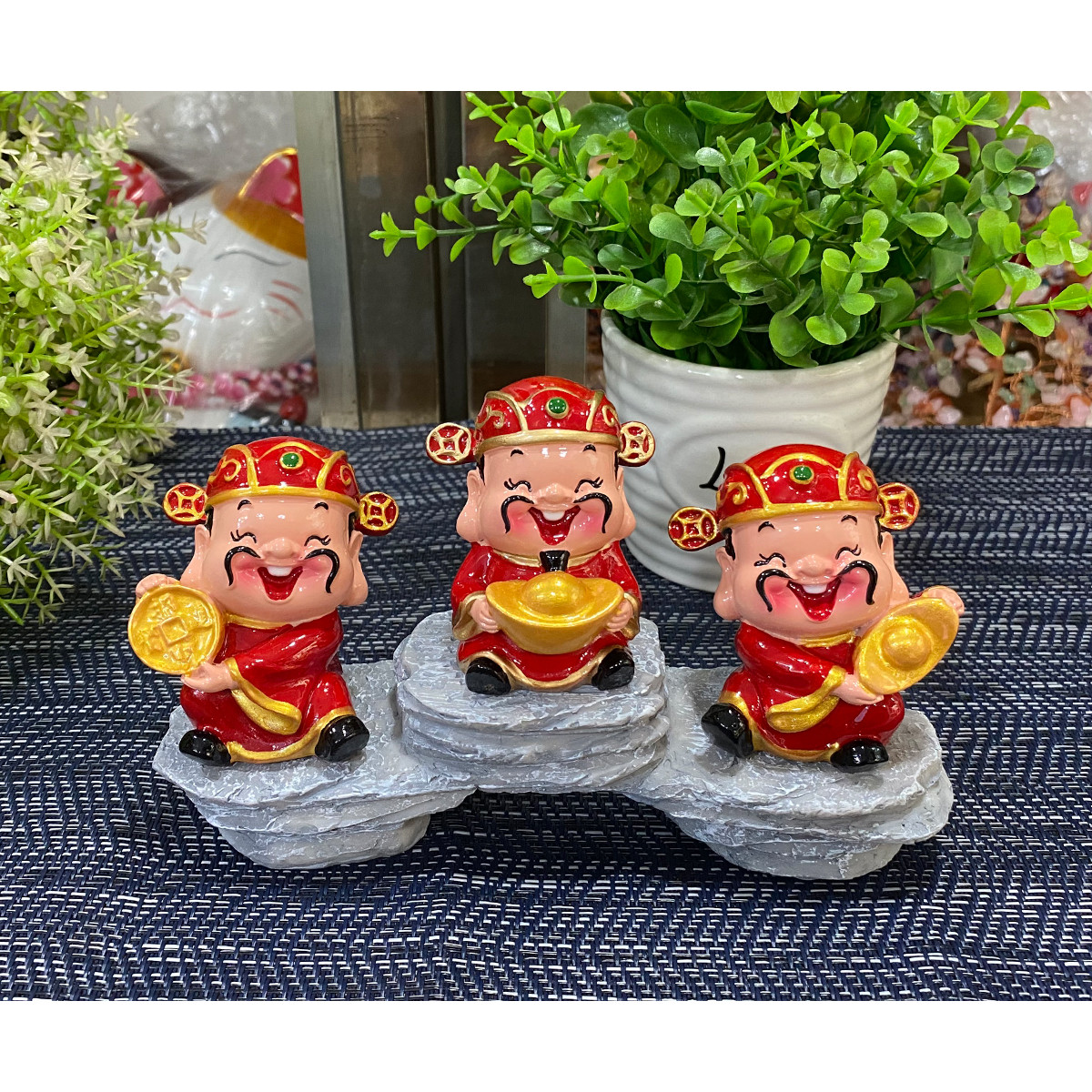 Bộ 03 tượng chibi Thần Tài 6cm kèm chân đế giả đá size nhỏ