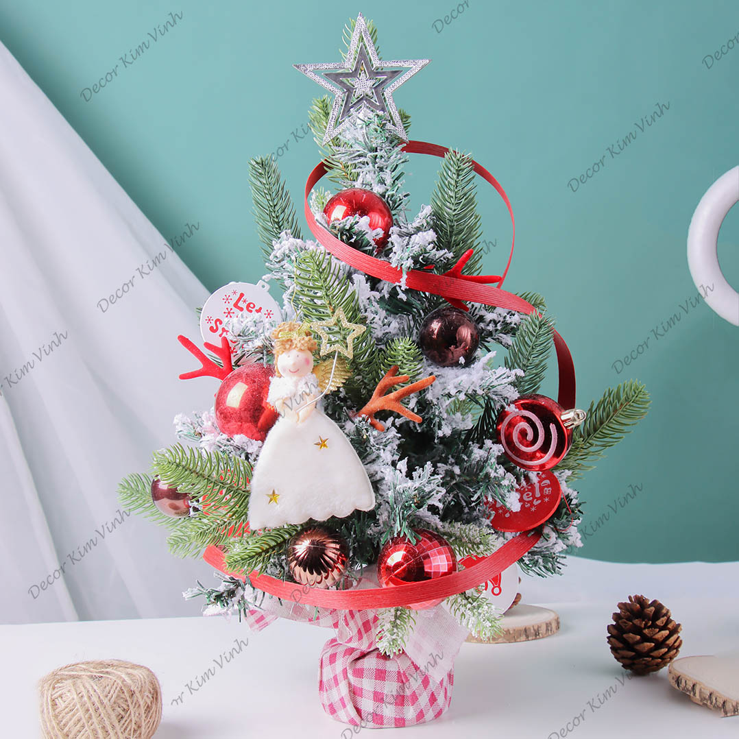 Cây Thông Hàn Quốc THQ15 45cm Dây Xoắn ĐỎ Trang Trí Giáng Sinh