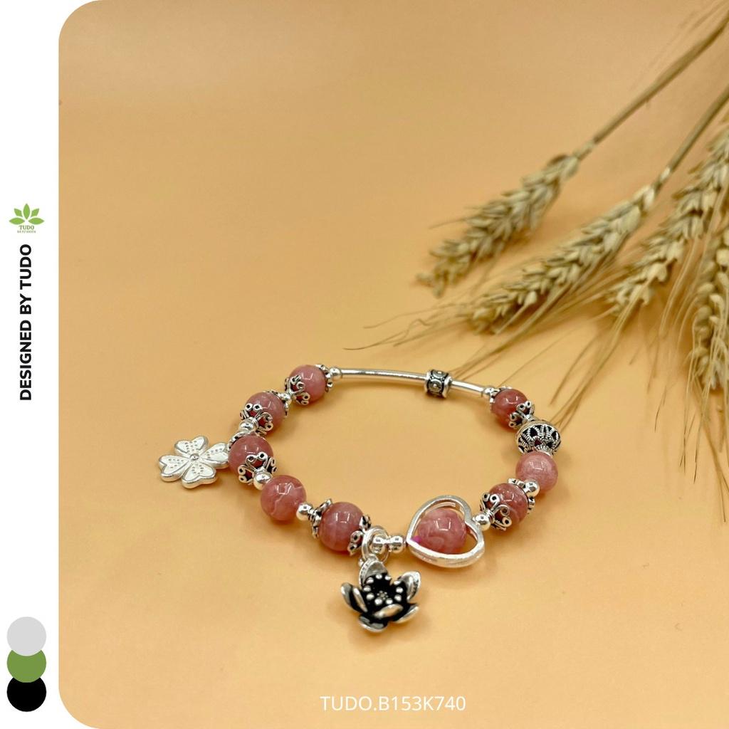 Vòng Tay Nữ Đẹp - Vòng Phong Thủy Đa Mệnh TUDO B153K740 VCBDAOH Charm Bạc Trái Tim, Cỏ 4 Lá - Tình Duyên Như Ý
