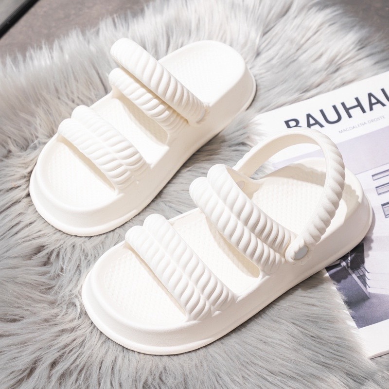 Dép bánh mì 2 quai ngang sandal nữ quai hậu độn đế 3cm kiểu ulzzang basic đi mưa D151