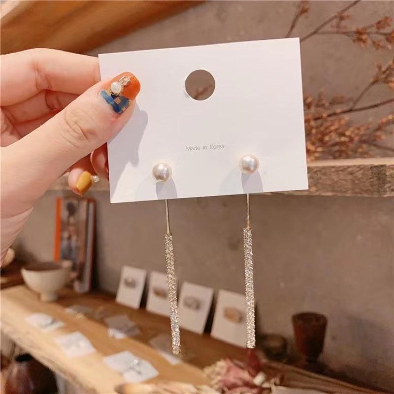 Khuyên tai bông tai nhữ thả dài trắng bạc sáng đẹp dự tiệc Ring House