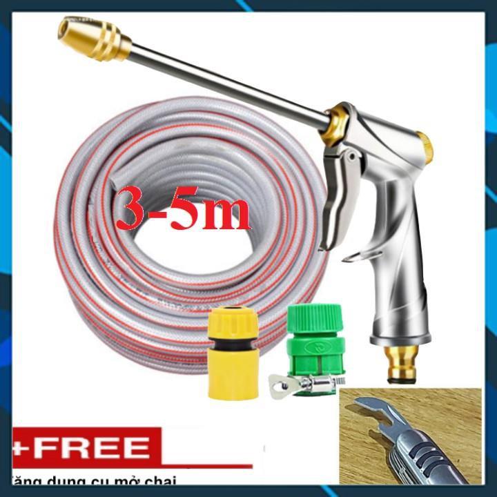 ️ Bộ dây vòi xịt nước rửa xe,tưới cây ,tăng áp 3 lần,loại 3m,5m 206701-2 đầu đồng,cút,nối nhựa+ mở chai