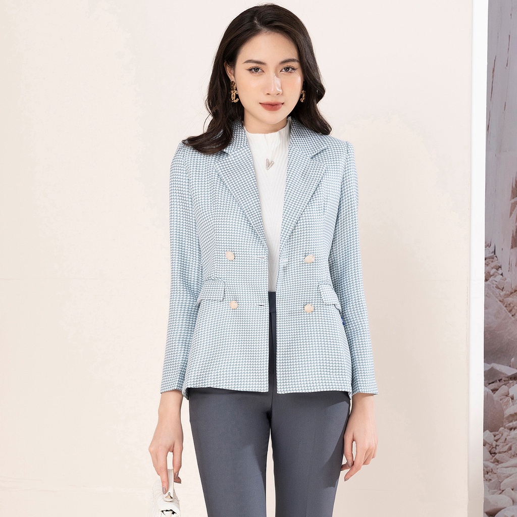 Áo Vest Nữ UK Fashion Vải Hàn Dáng Rông Dày Dặn Kẻ Có 4 Cúc Bọc Tinh Tế Túi Nắp Lịch Sự Hiện Đại UKAK2210003