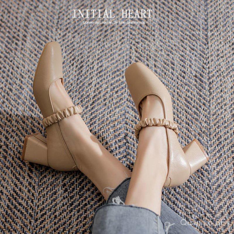 Mary Jane Women's Shoes Autumn Shoes French Style Wanwan Lei Style Closed Toe Sandals Gentle Flat Mid-High Heel Thin FQus
