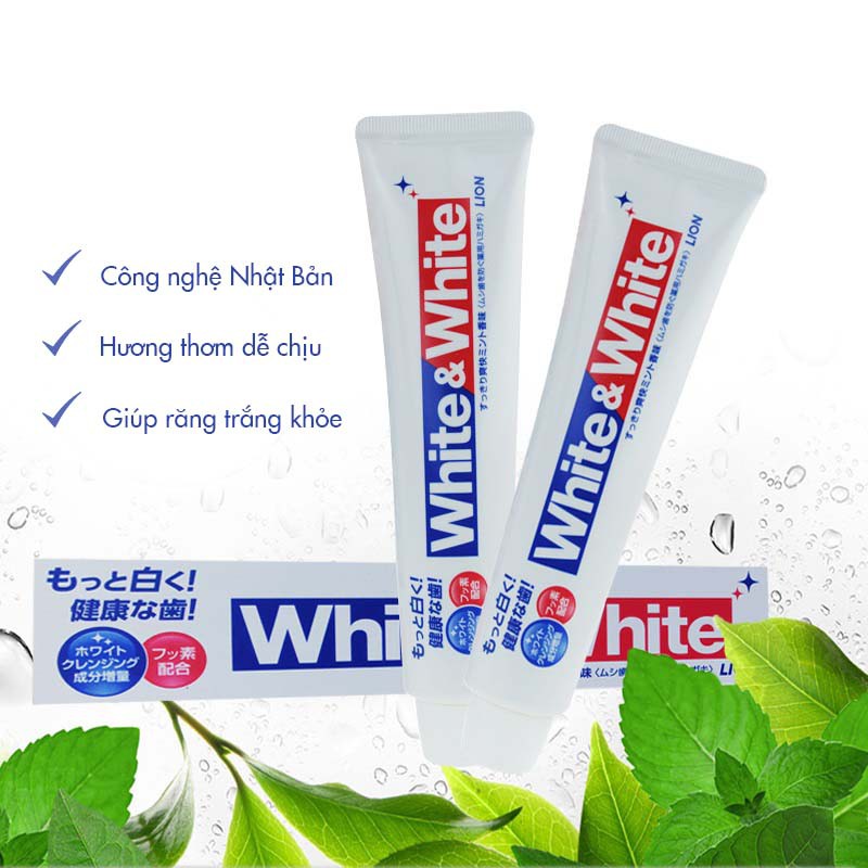 Lion White & White - Răng trắng sáng, hơi thở thơm mát 150g nội địa Nhật Bản