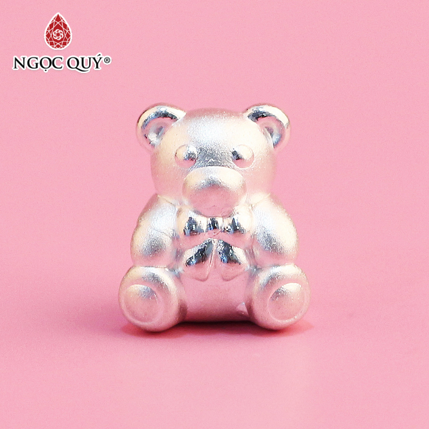 Charm bạc xỏ ngang gấu đáng yêu - Ngọc Quý Gemstones