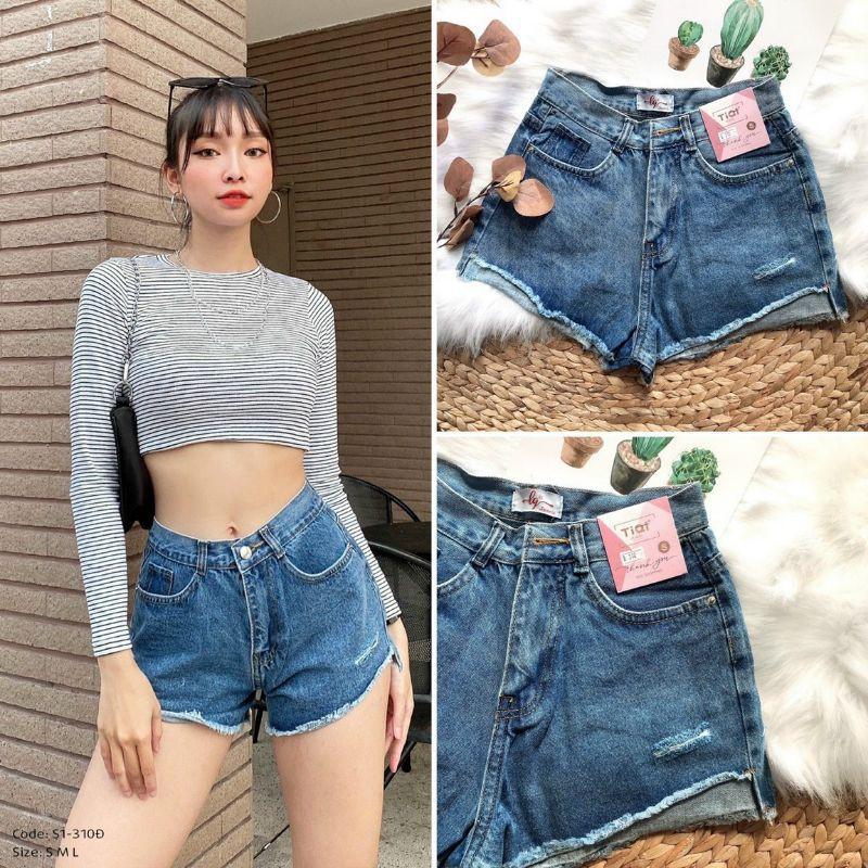 Quần short jean nữ lưng cao King168 , quần short nữ cao cấp QS19