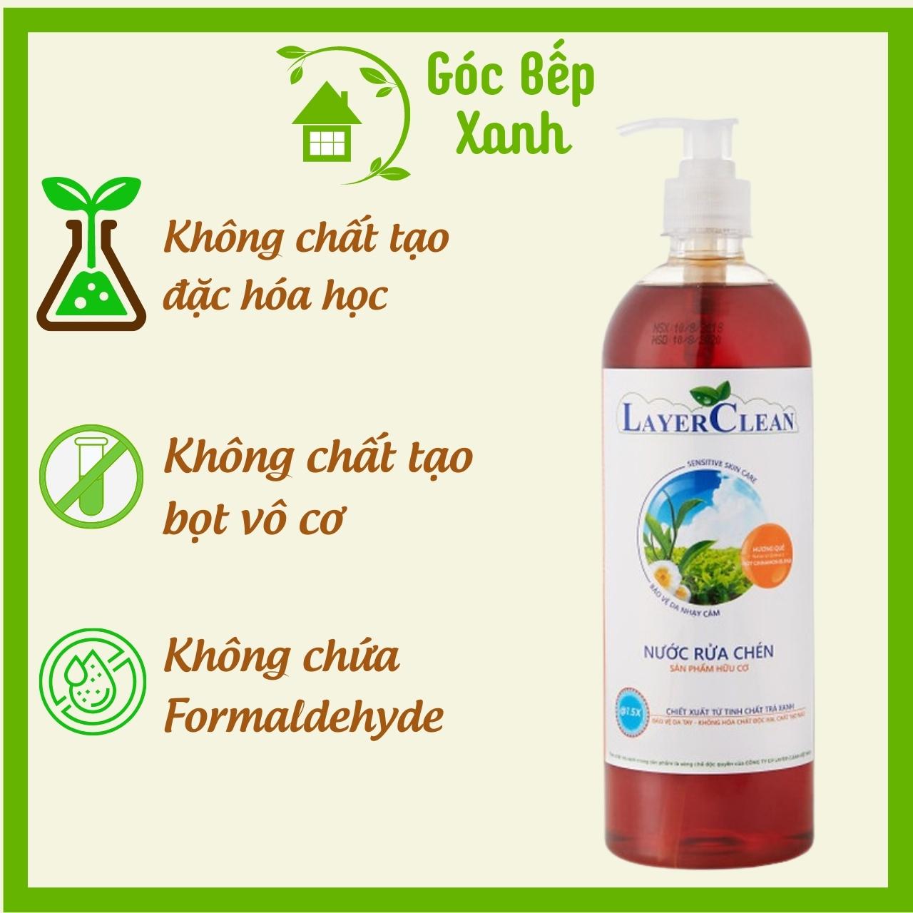 ComBo: 2 Nước Rửa Chén Hữu Cơ Layer Clean - Hương Quế, Thể Tích: 800ml