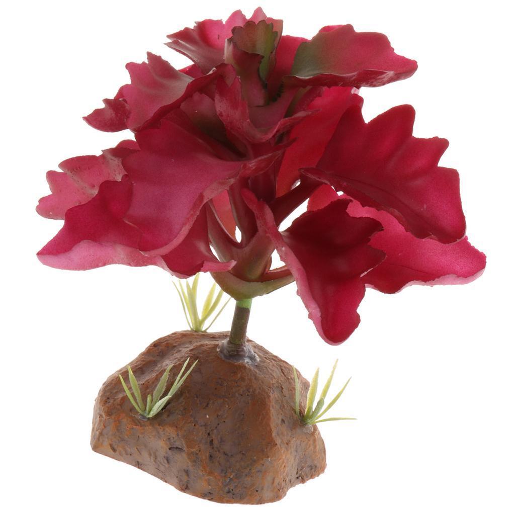 2x Reptile Terrarium Vivarium Ornament Desert Plant with Rock Base Decor
