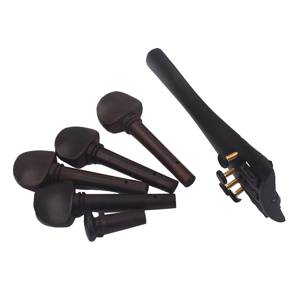 Ebony Wood Violin Tailpiece+Tuning Pegs+Endpin for 4/4 Violin Fiddle Parts