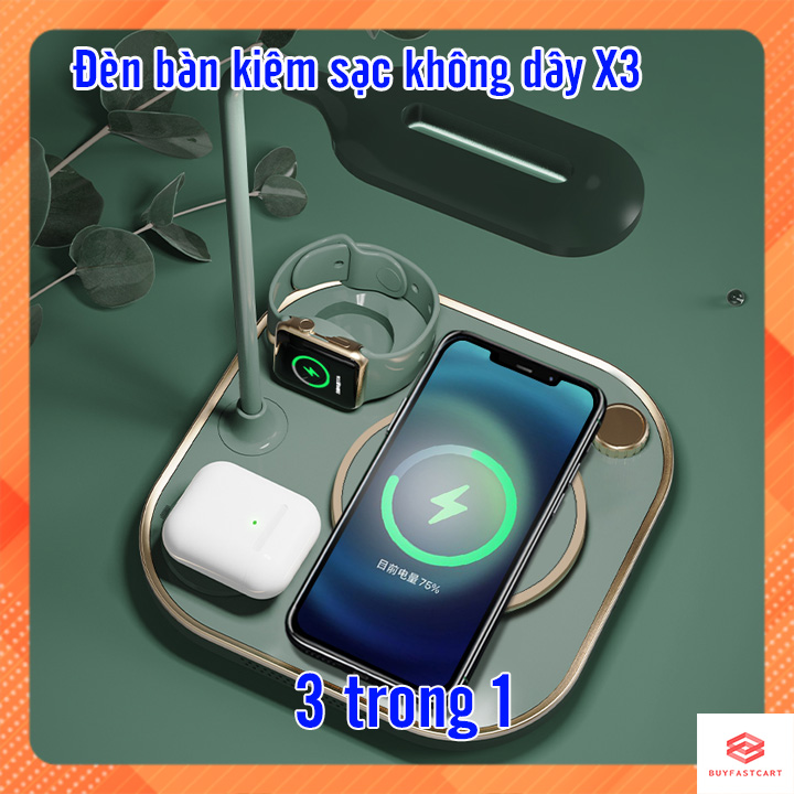 Đèn bàn kiêm sạc dự phòng không dây 3 trong 1 PD 20W cho iPhone, iPad, Apple Watch