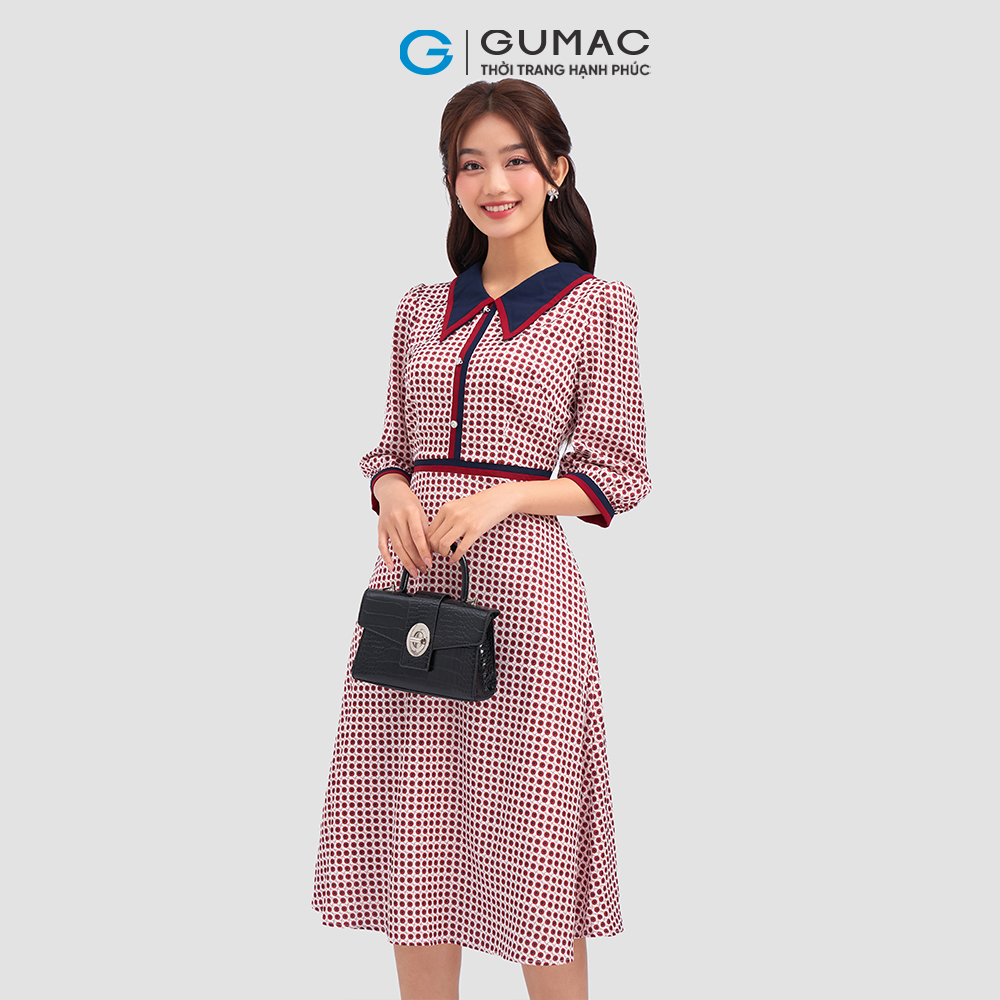 Đầm A xòe phối viền DC12087 thời trang GUMAC