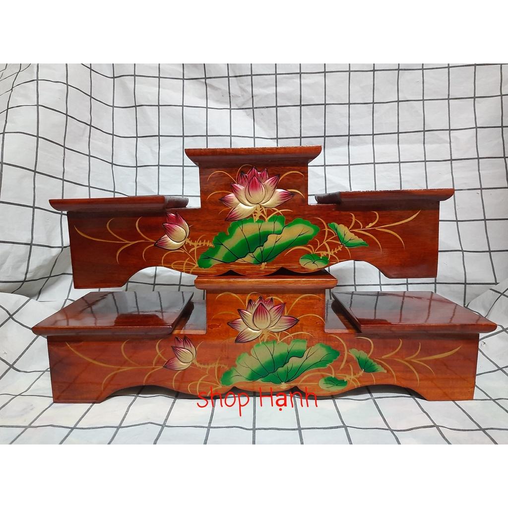 Đế kê bát hương tam cấp chạm sen