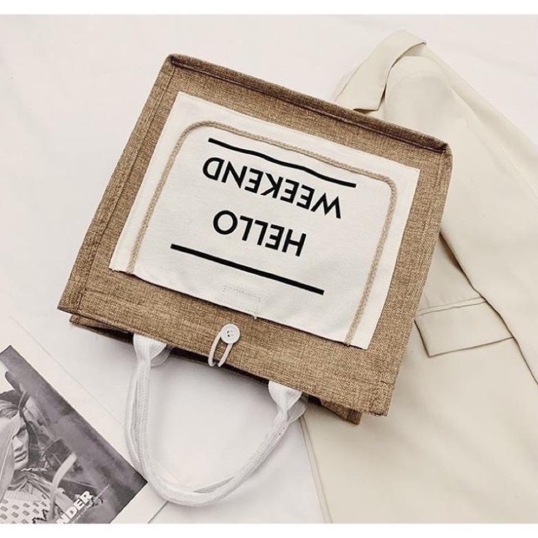 Túi cói đi biển, túi xách du lịch Hello Weekend