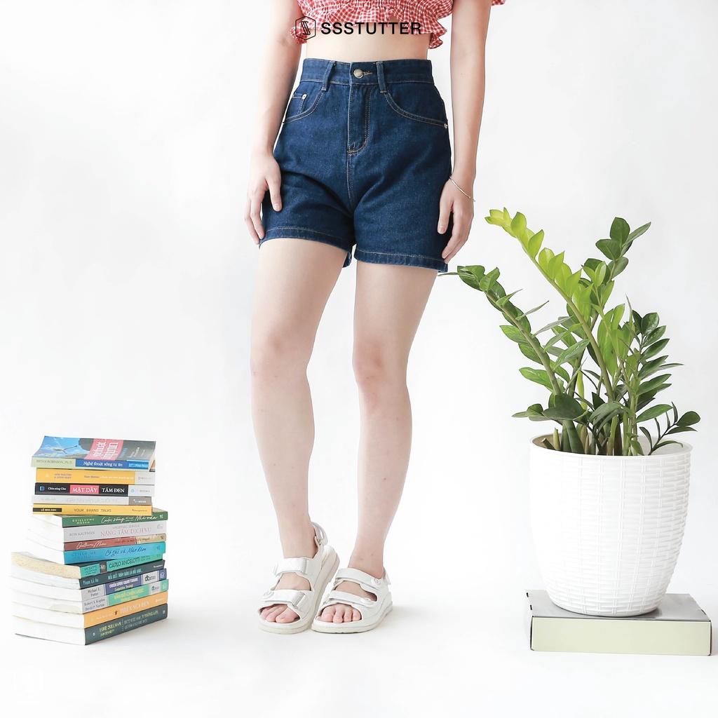 Quần short jean nữ SSSTUTTER vải jeans mềm thoải mái kiểu dáng lửng mid-length jeans