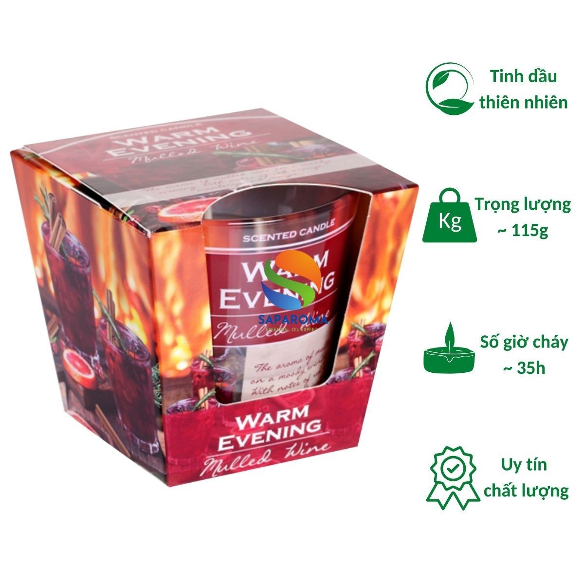 Ly nến thơm tinh dầu Bartek Warm Evening 115g QT02788 - quế, hồi, cam đỏ, trang trí, thơm phòng, thư giãn, hỗ trợ khử mùi (giao mẫu ngẫu nhiên)