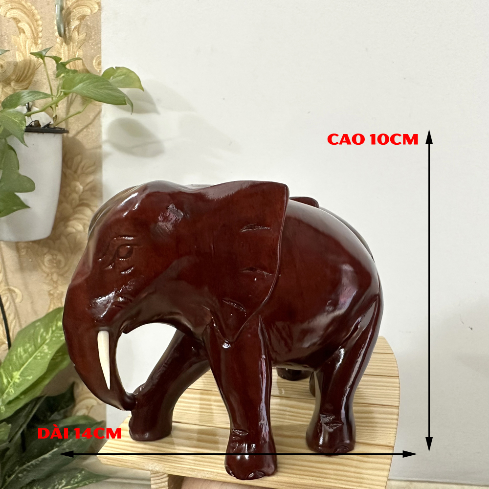 Cặp 2 tượng voi gỗ trang trí phong thủy mang may mắn tài lộc cho gia chủ - Dài 14cm - Gỗ tự nhiên