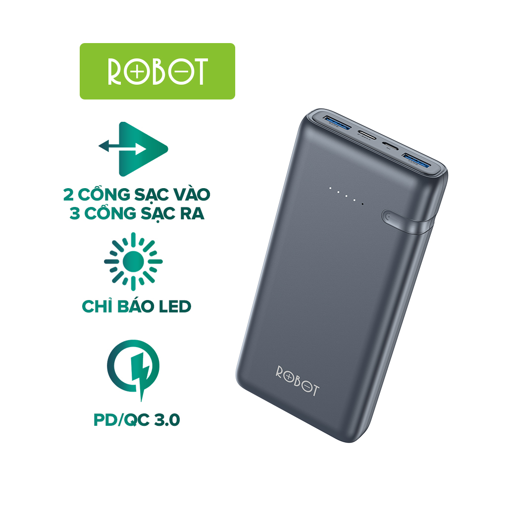 Pin Sạc Dự Phòng ROBOT RT21 Dung Lượng 20000mA - Hỗ Trợ Sạc Nhanh QC 3.0/PD - Hàng chính hãng