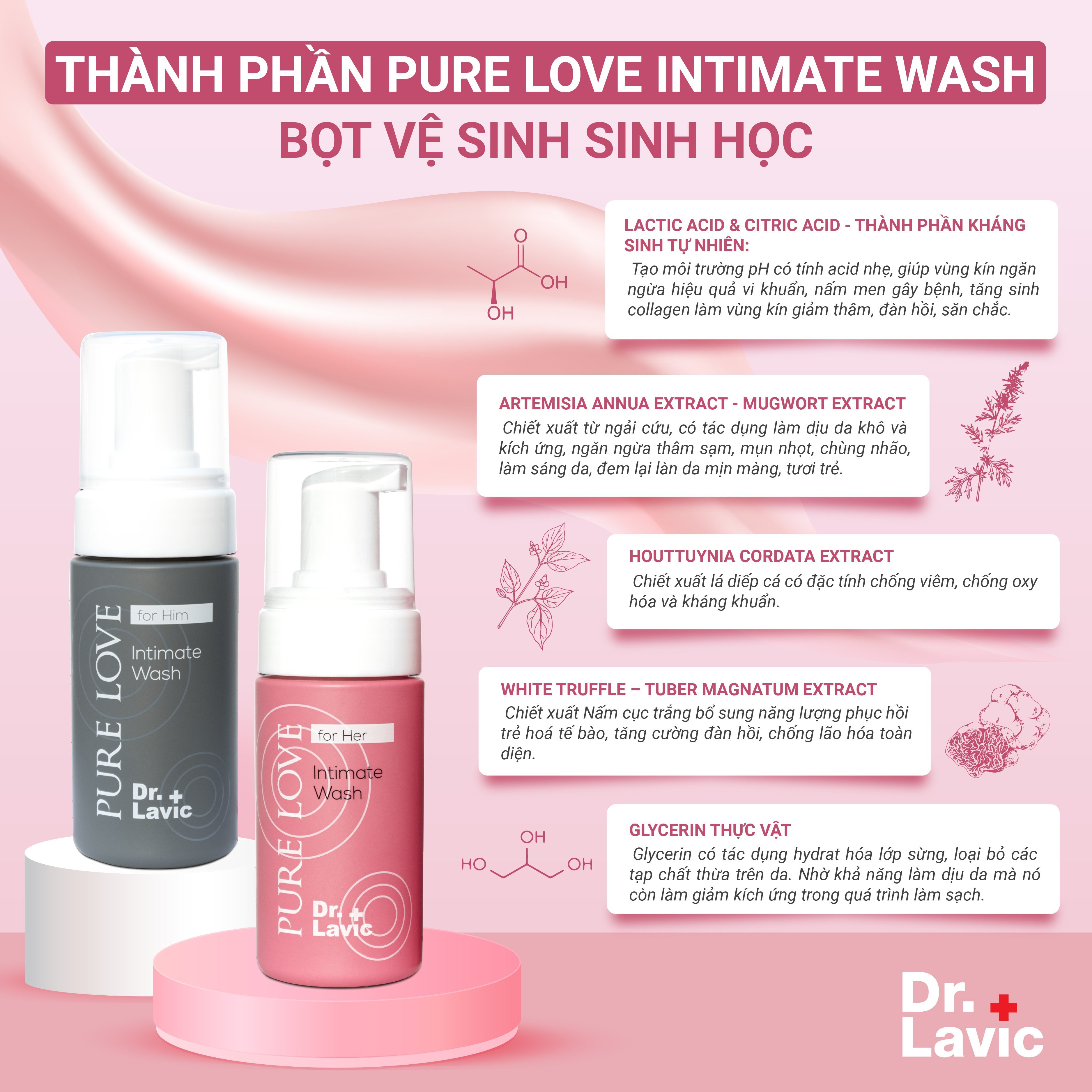 Dung dịch vệ sinh phụ nữ Dr.Lavic Pure Love Intimate Wash For Her dạng bọt sạch thơm mát 100ml - DR940