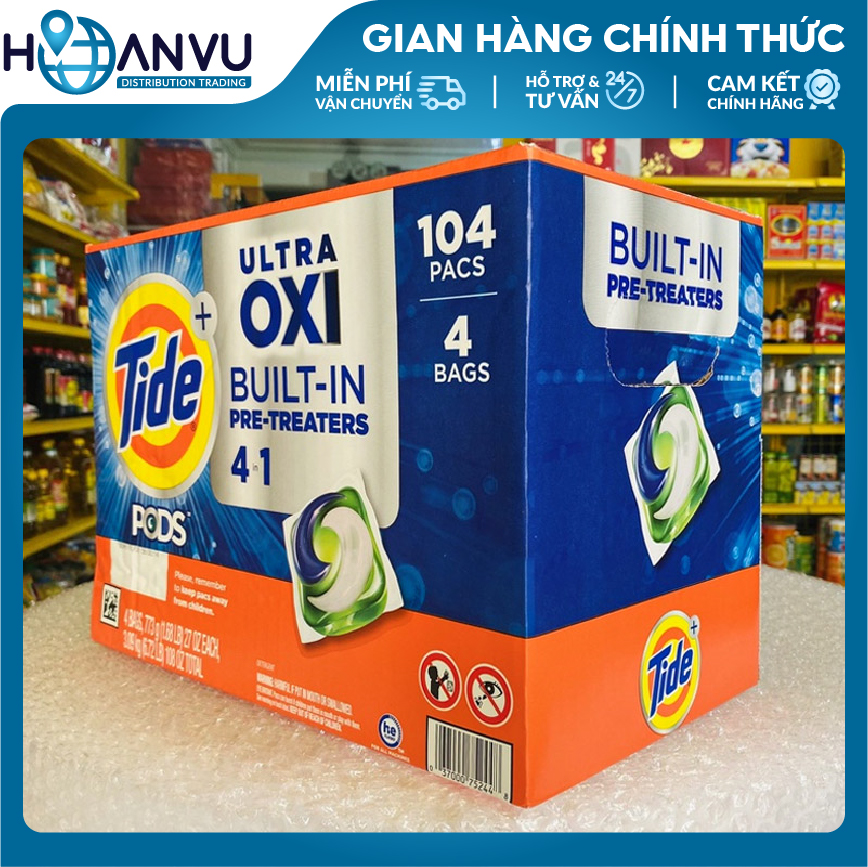 Viên Giặt Tide Pods Ultra Oxi Liquid Detergent Pacs 26 viên