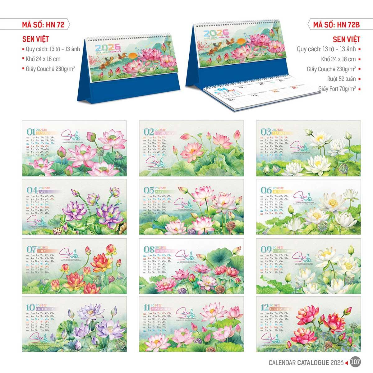 Lịch Hoa Niên 2026 - Lịch Bàn Chữ A 24x18 Không Note Sắc Xuân HN73