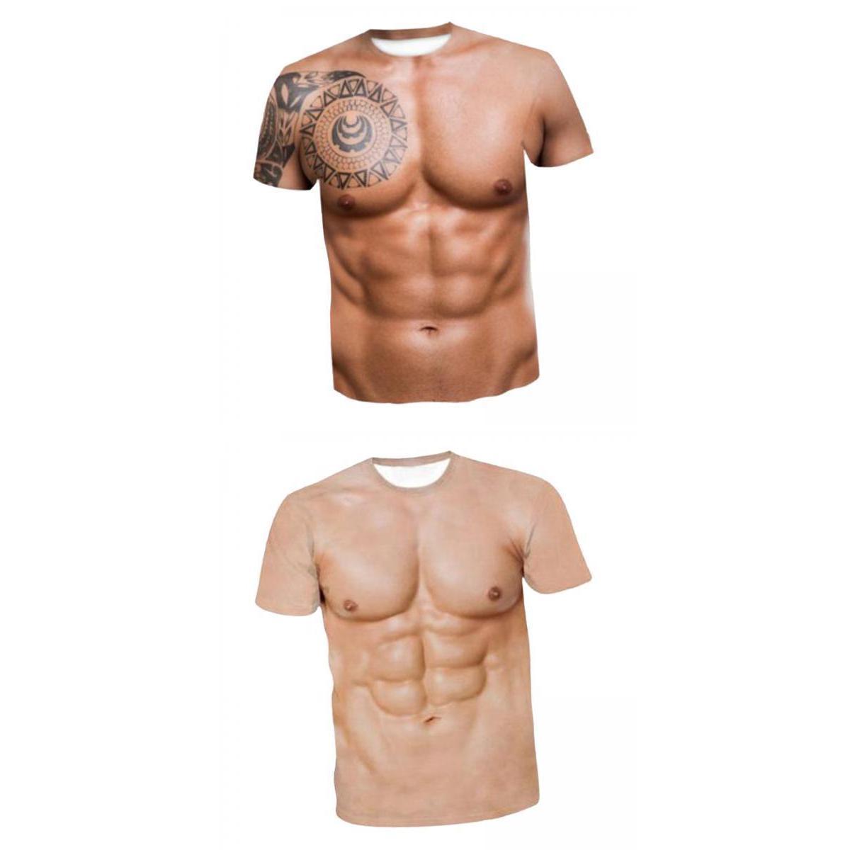2Pieces 3D Printed Men' T Shirt Muscle Shirts Abdominal Tops Round Neck Graphic Short Sleeve for Outdoor Sports Traveling Walking