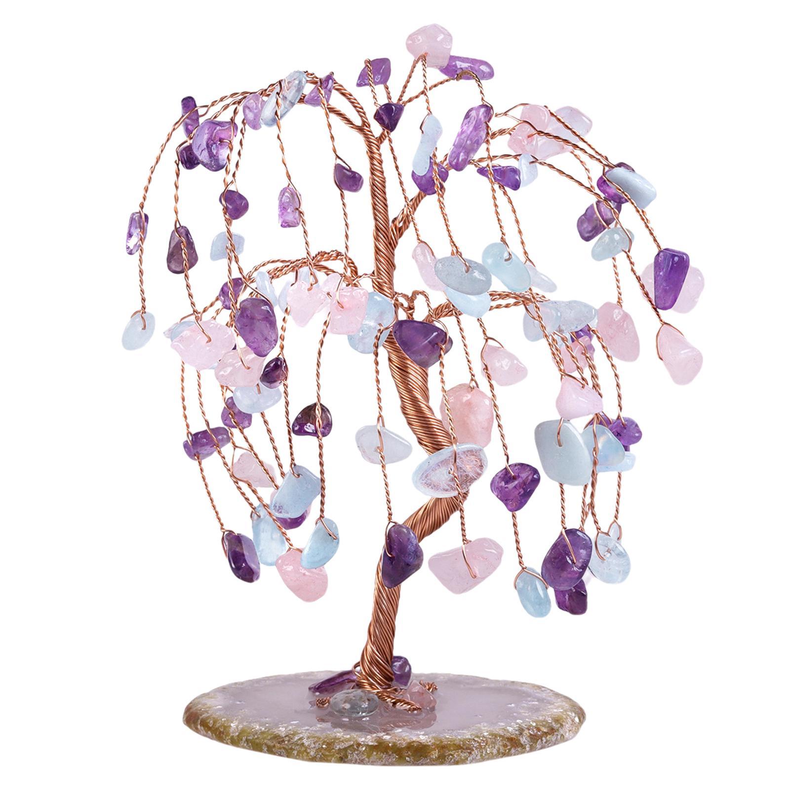 2PCS Natural Multi Stone Money Tree Handmade Ornament for Table Decoration