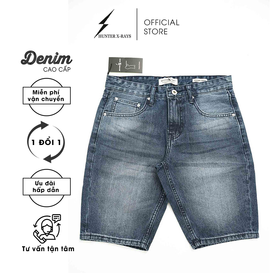 Quần Short Jeans Nam Cao Cấp HUNTER X-RAYS  Form Slimfit Cotton Xanh Cá Tính S43