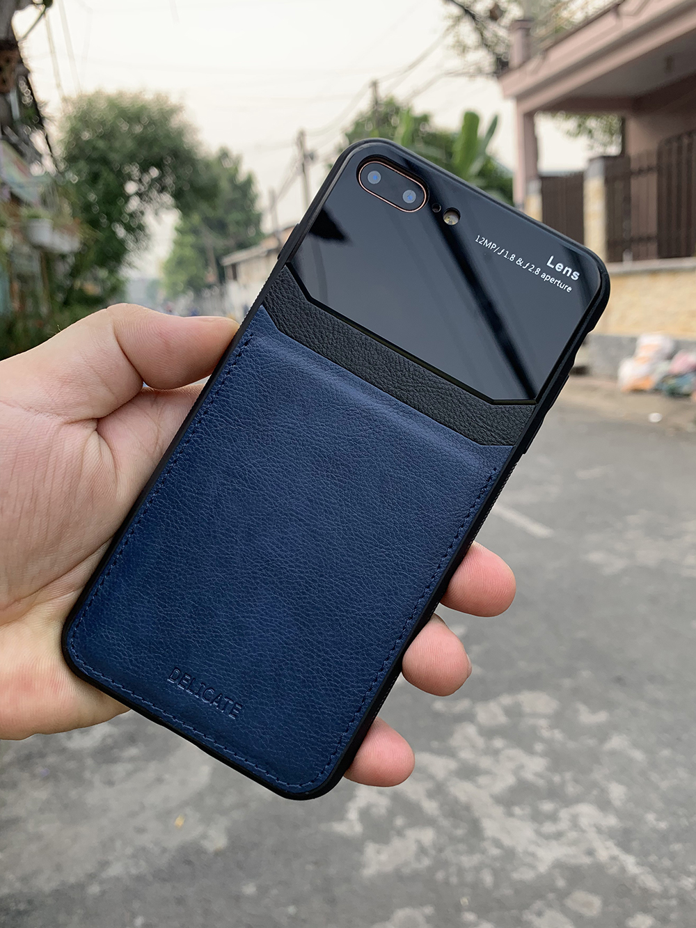 Ốp lưng da kính cao cấp dành cho iPhone 7 Plus / iPhone 8 Plus - Màu xanh - Hàng nhập khẩu - DELICATE