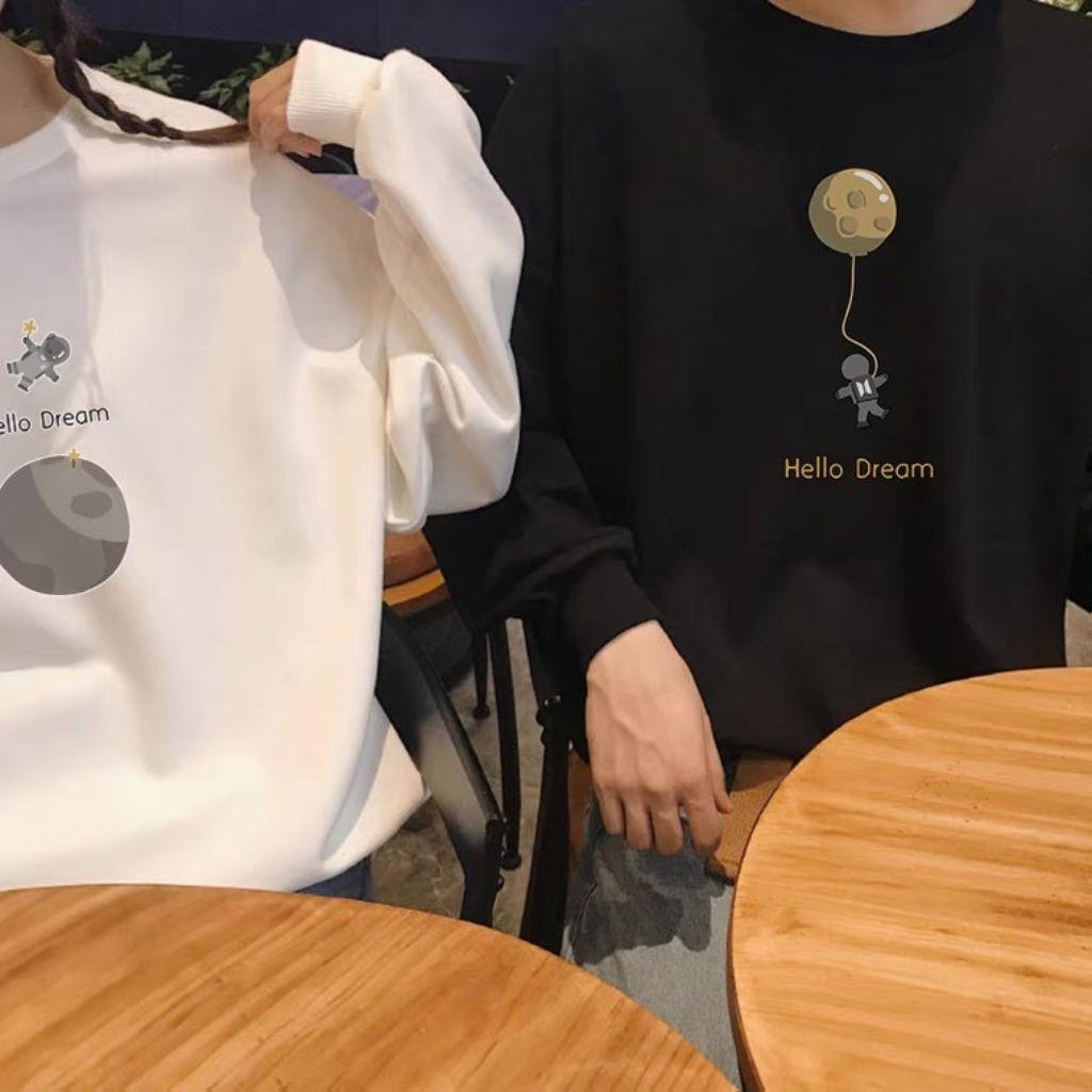 ÁO SWEATER NỈ UNISEX IN CẶP BOY AND GIRLS HELLO DREAM CỰC ĐẸP HAI MÀU ĐEN TRẮNG