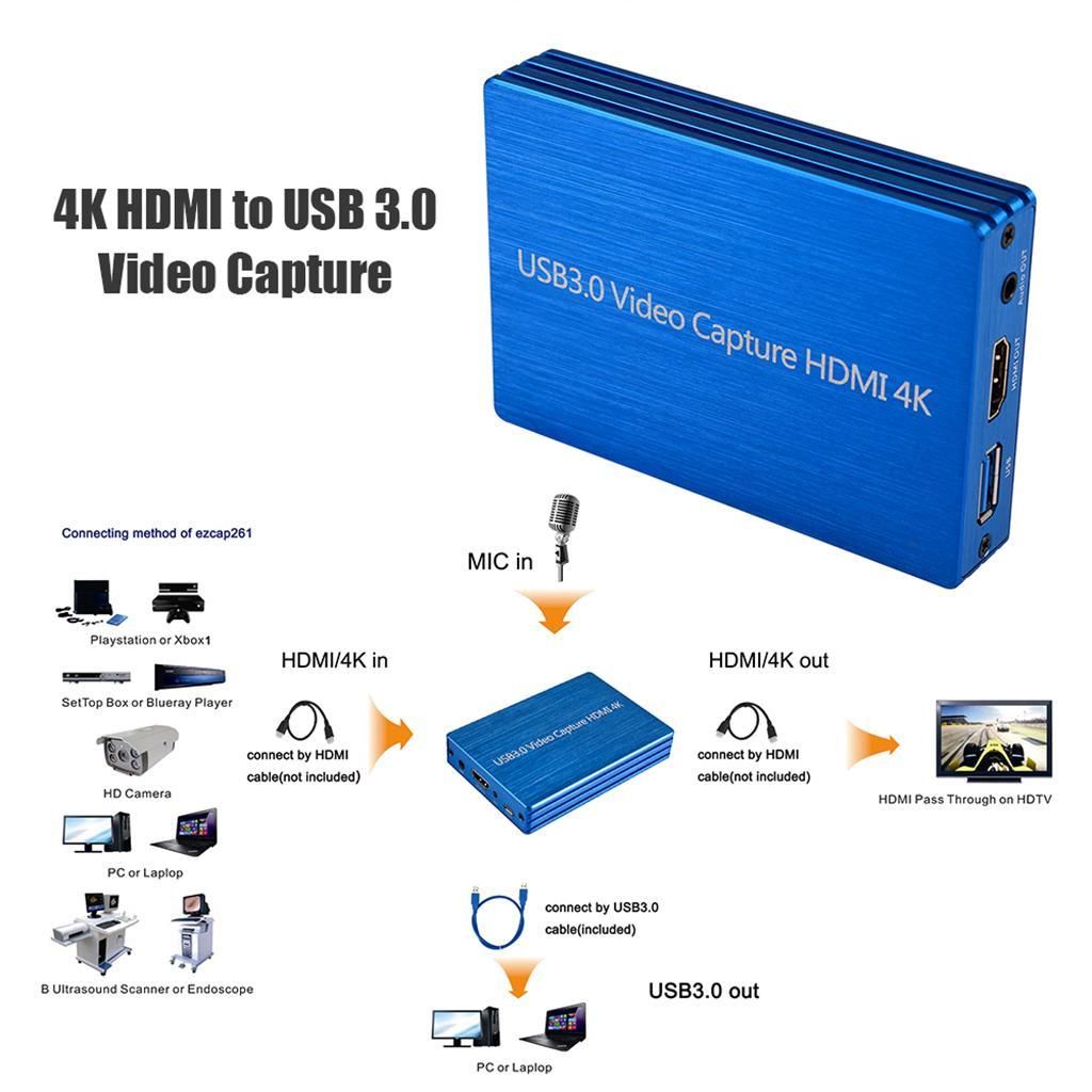HDMI USB3.0 Game Video Capture Card 1080p Video Adapter Live Recording Blue